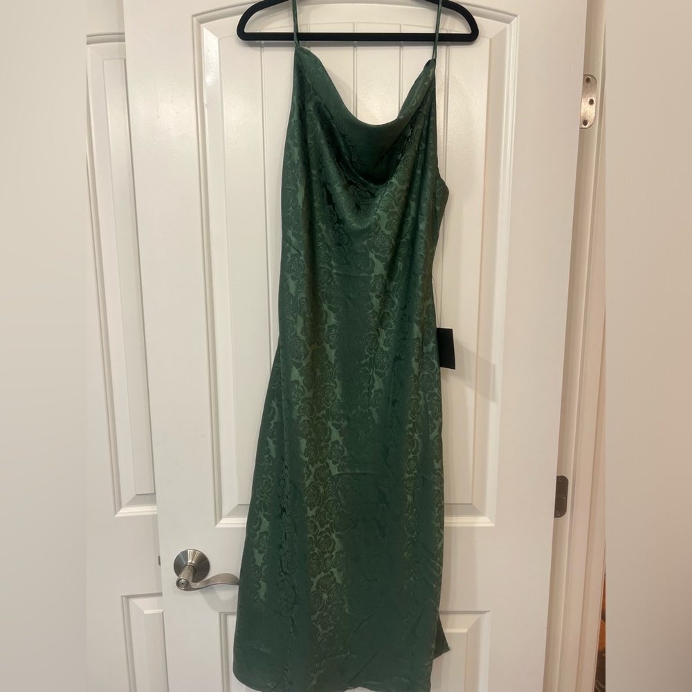 You're My Type Sage Green Satin Jacquard Midi Slip Dress